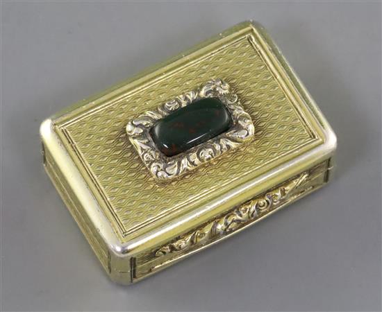 A George IV Scottish? engine turned silver gilt rectangular vinaigrette, with inset bloodstone lid,